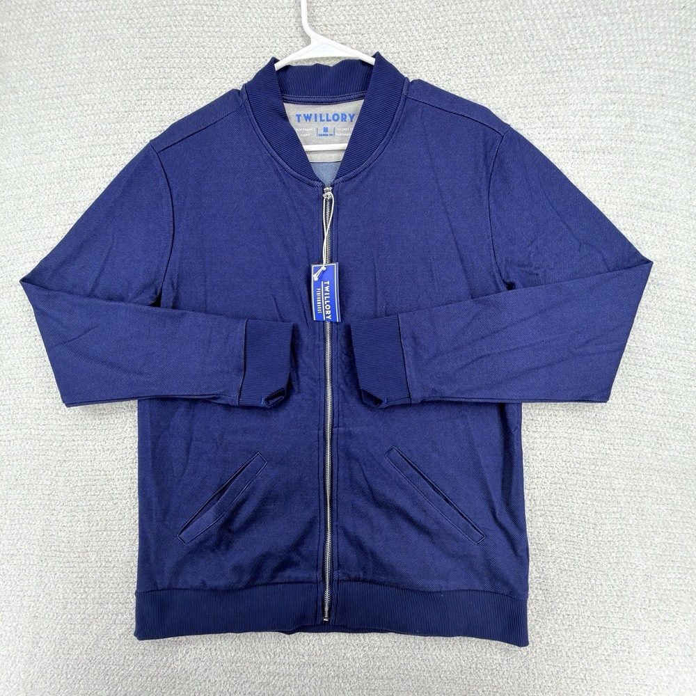 Twillory Performance AIR Bomber Sweater Mens Medium Blue Full Zip Stretch